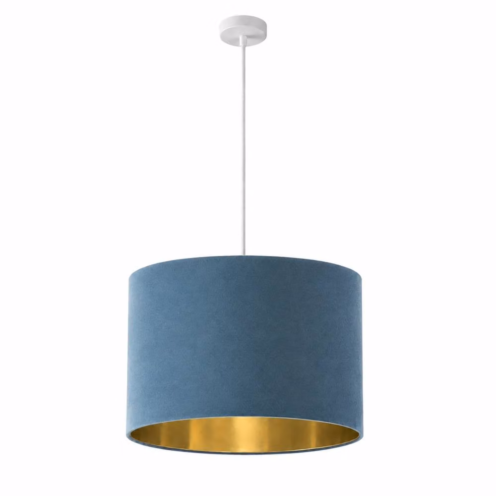 CGC Lighting Nila Luxury Teal Velvet and Gold Round Pendant Drum Lamp Shade – 2