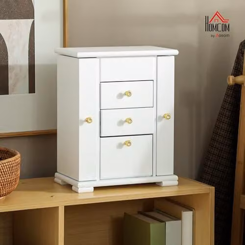 HOMCOM 4-Tier Large Jewellery Box Organiser in White and Gold Wood – 2