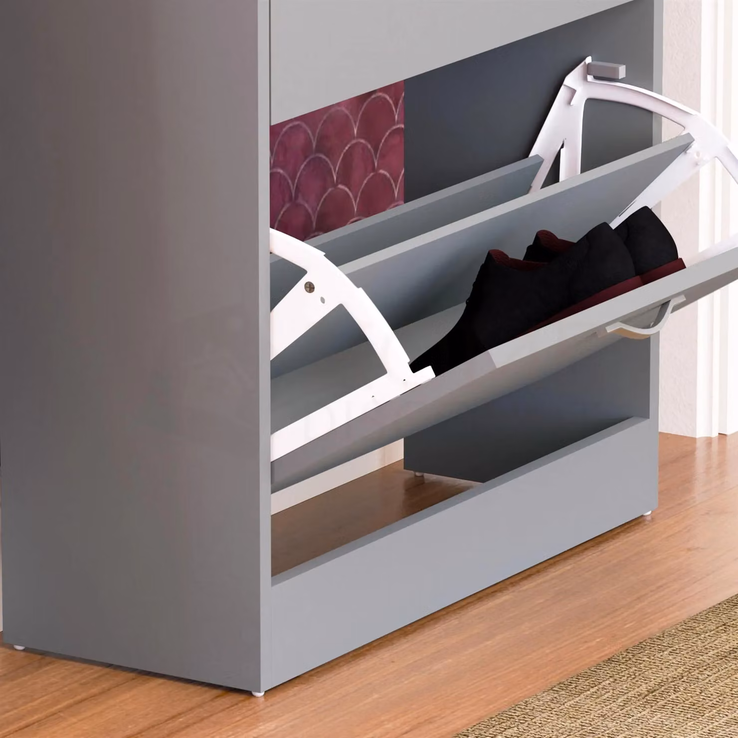 Vida Designs 3 Drawer Shoe Storage Cabinet Organizer in Grey – 3