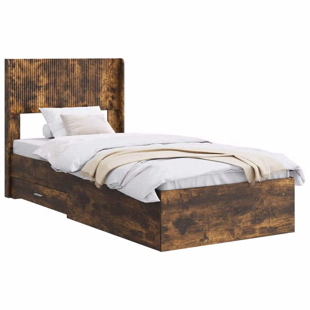 Berkfield Home Modern Bed Frame with Storage Drawers and Headboard in Smoked Oak Brown, 90 x 190 cm – 2