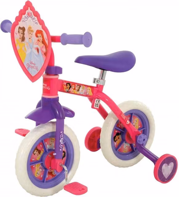 MV Sports Disney Princess 2-in-1 10 inch Height Adjustable Training Balance Bike and Tricycle in Pink and Purple