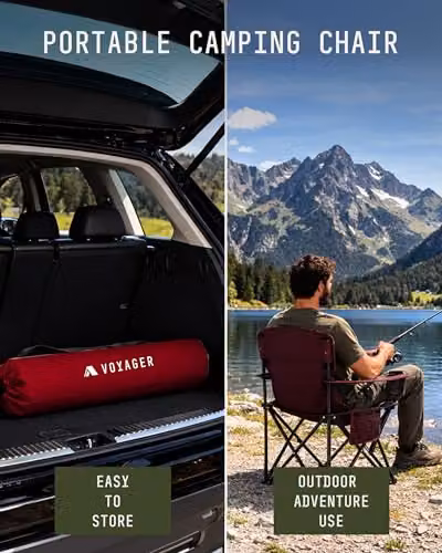 Voyager 2-Pack Folding Camping Chairs with Cup Holders and Armrests in Black and Red – 7