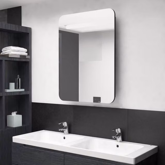 Berkfield Home LED Bathroom Mirror Cabinet in Black, W/D/H: 60 x 11 x 80 cm