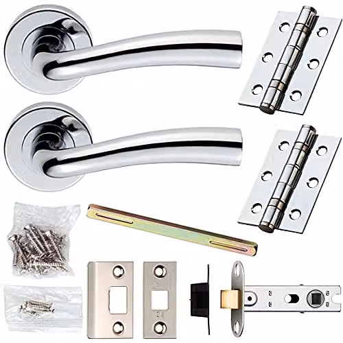 Loops Chrome Modern Curved Flared Bar Door Handle and Latch Pack