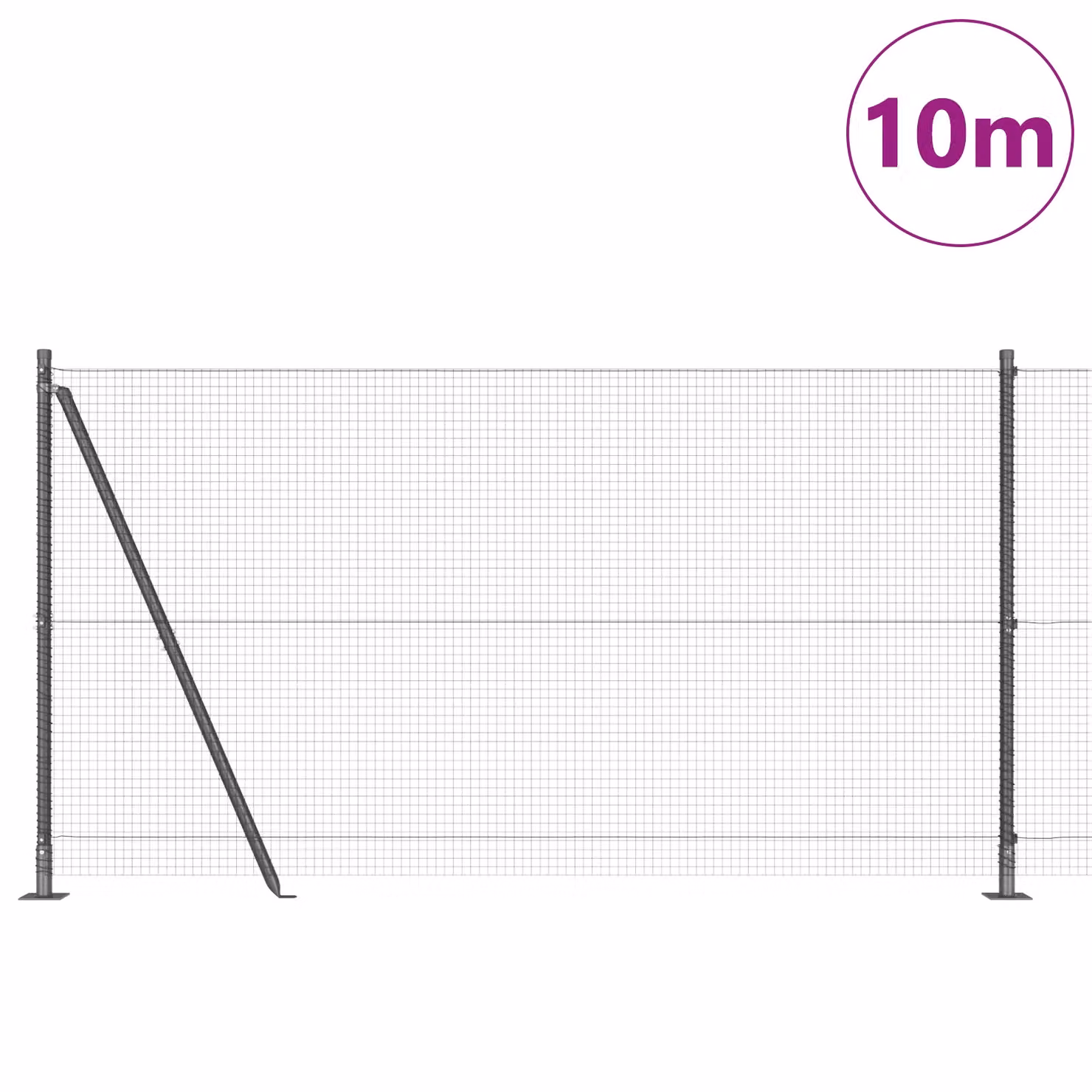 Berkfield Home Grey Steel Welded Wire Fence with 7 Flanged Posts, W: 10 m, H: 1.2 m – 3