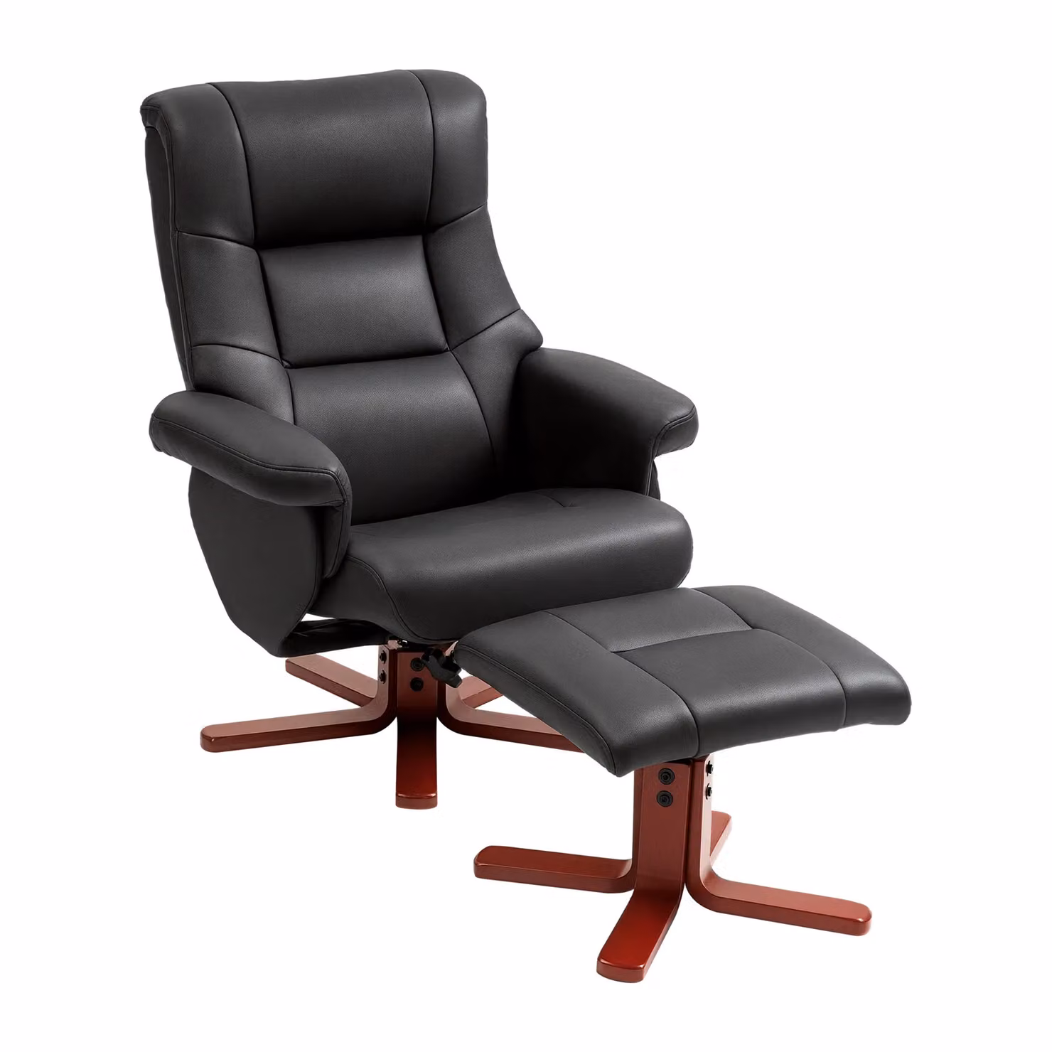HOMCOM 135 Degree Reclining Armchair with Ottoman in Black Synthetic Leather and Microfibre – 2