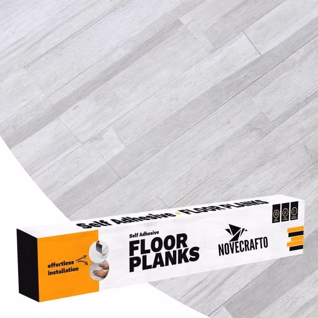 Novecrafto Self Adhesive Wood Effect Vinyl Floor Planks, 10 Pieces, Pale Grey, 1.39m²