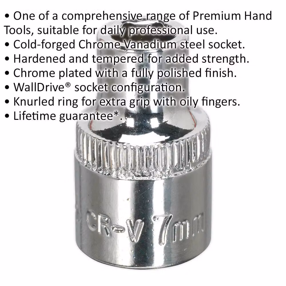 Loops 7mm Forged Steel Drive Socket with 3/8 inch Square Drive in Silver Chrome Vanadium – 2