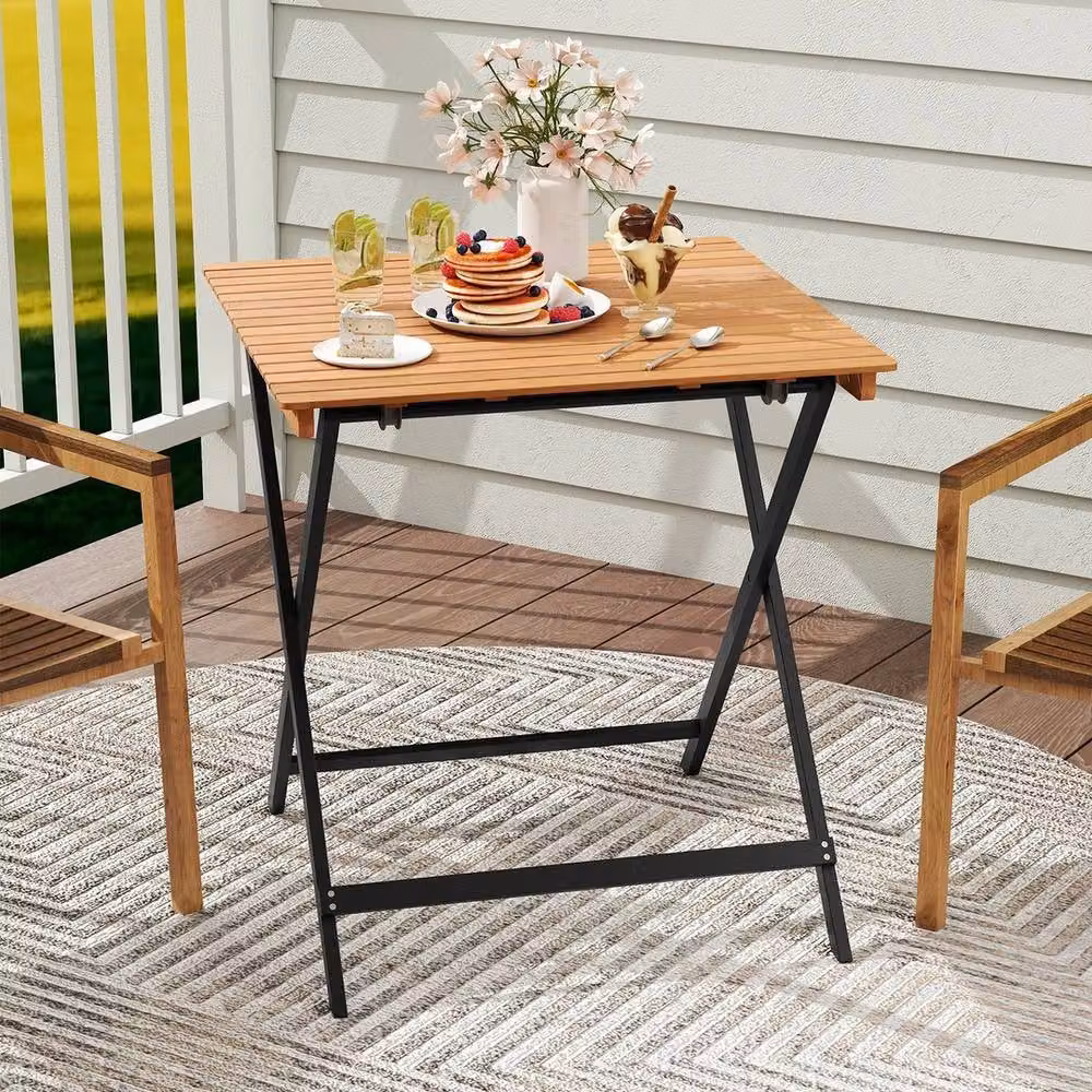 VOGREX Portable Outdoor Bistro Table in Brown Acacia Wood, W/D/H: 70 x 70 x 70 cm – 2