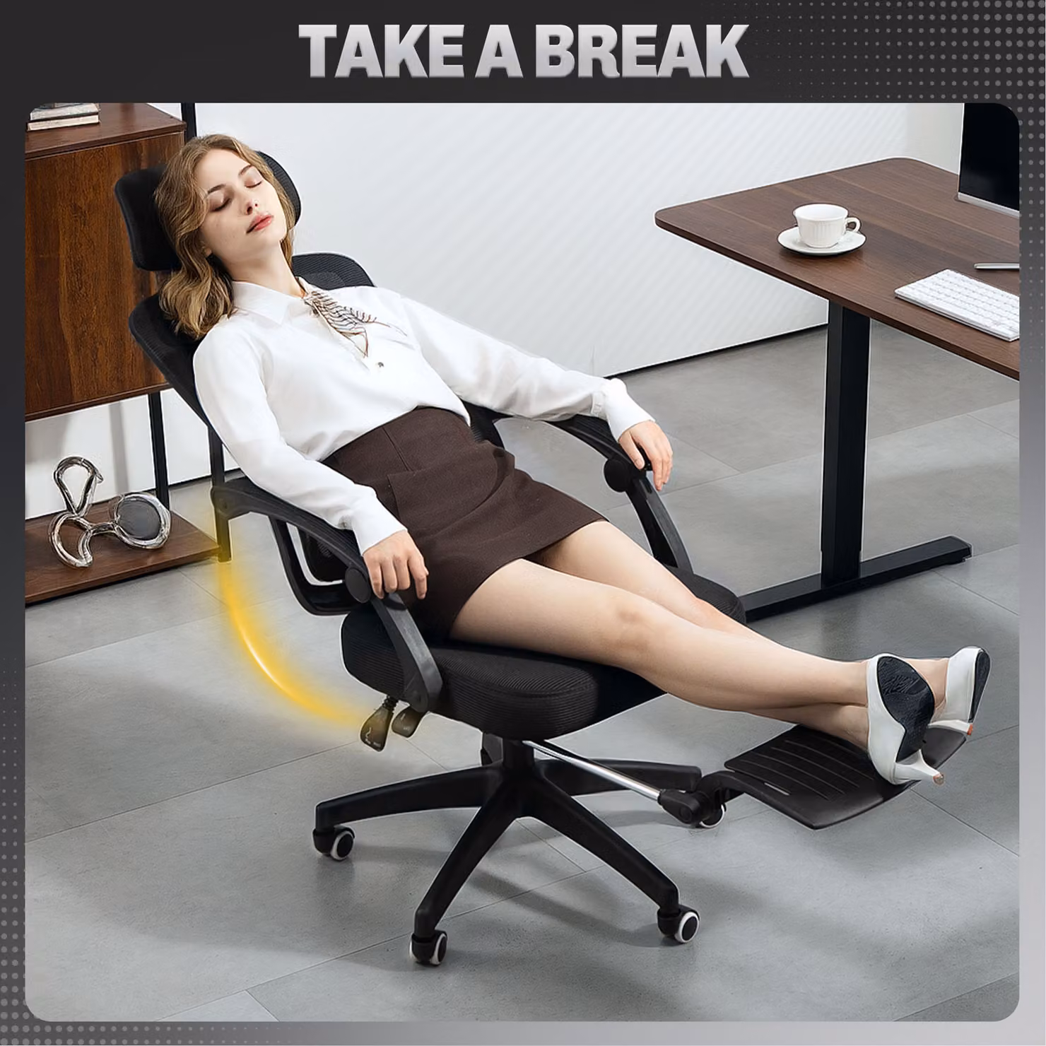 HOMCOM Ergonomic Black Fabric Office Chair with Headrest, Armrests and Height Adjustment – 7