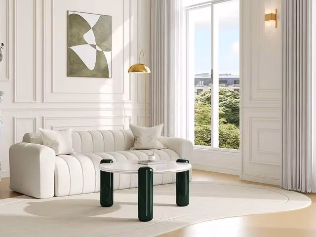 Vente-unique NARODI Round Marble and MDF Coffee Table in Beige, Green and White – 1