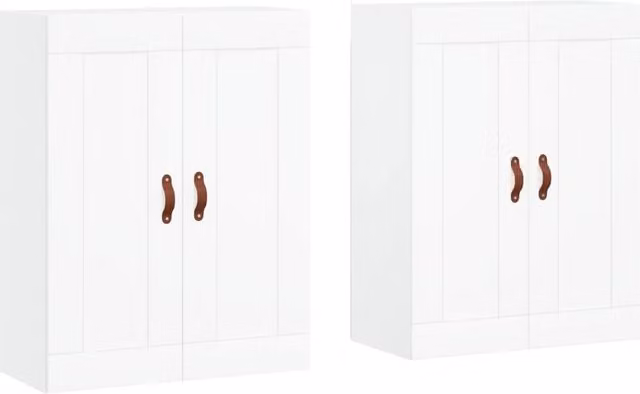 Berkfield Home Set of 2 White Wall Mounted Cabinets in Matt MDF with Hinged Doors and Internal Shelves