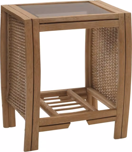 Desser Boho Rattan and Glass Side Table in Brown