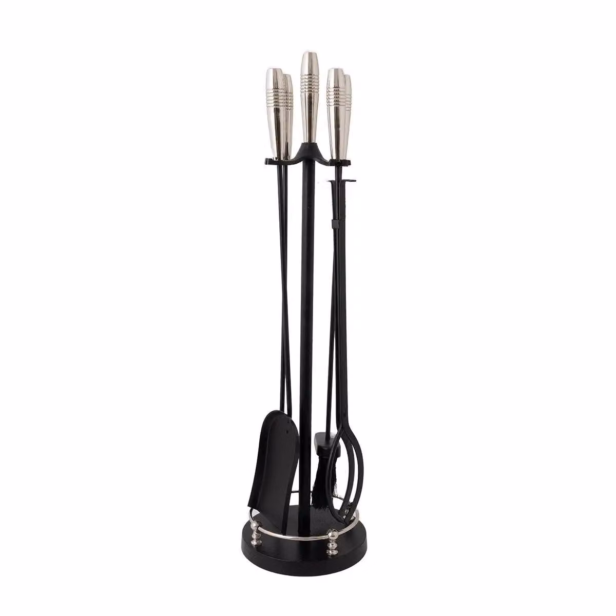 Charles Bentley Sycamore Fireside Companion Set with Metal Tool Stand and Silver Handles in Black – 2