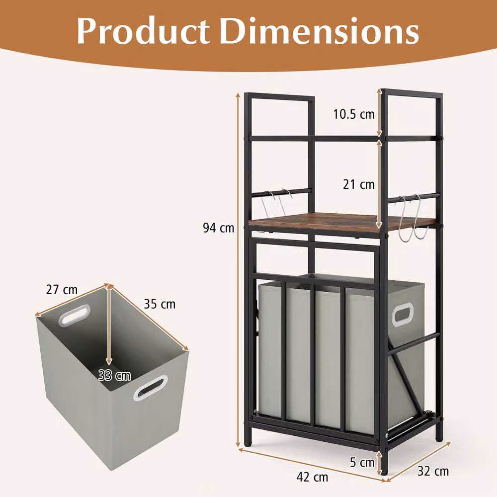 Costway 2-Tier Brown Laundry Hamper with Tilt-out Basket, 4 Hooks and Removable Bag – 2