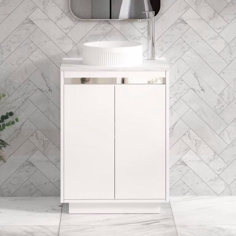 Royal Bathrooms Orion 800mm Matt White Floor Standing 2 Door Vanity Unit with Round Basin and Chrome Accent Trim