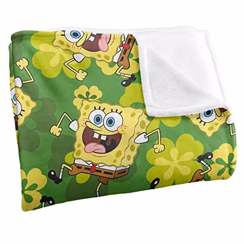 LOGOVISION Spongebob St. Patrick's Pattern Super Soft Fleece Throw Blanket, Multicolour, W: 152 cm, D: 127 cm – 2