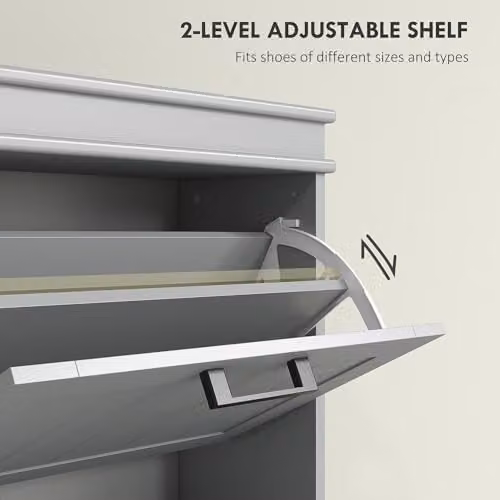 HOMCOM Slim Shoe Storage Cabinet with 3 Tilting Compartments and Internal Shelves, Grey – 3