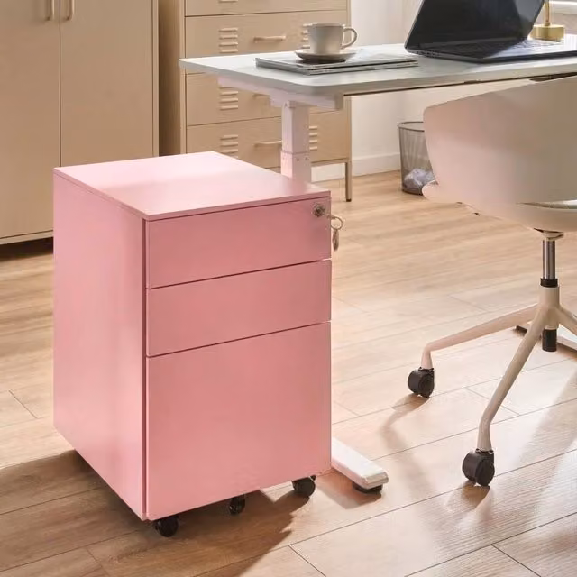 Wyld and Coco Nexa Pink Steel 3-Drawer Locking Storage Unit with Castors – 1