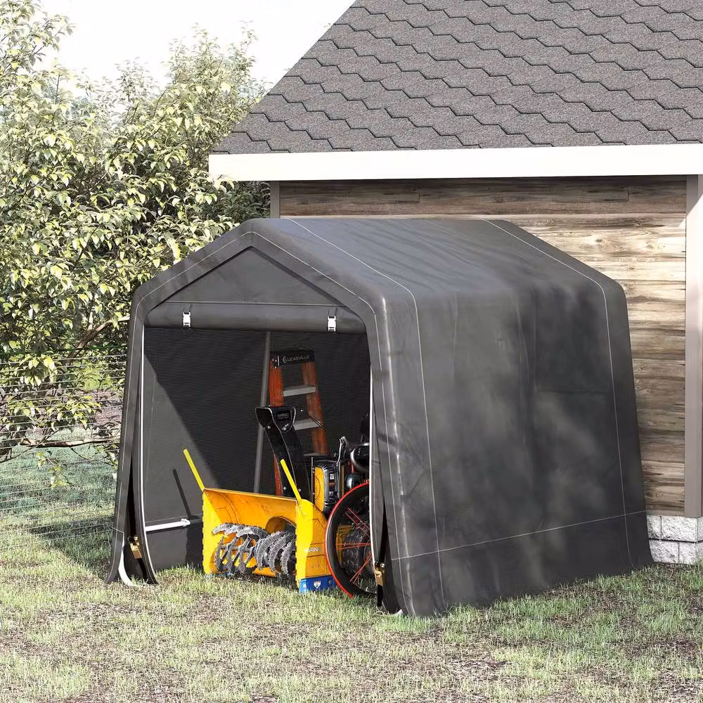 STILVORA Grey Gable Storage Shed with Zipped Entrances, W/D/H: 280 x 240 x 240 cm – 2