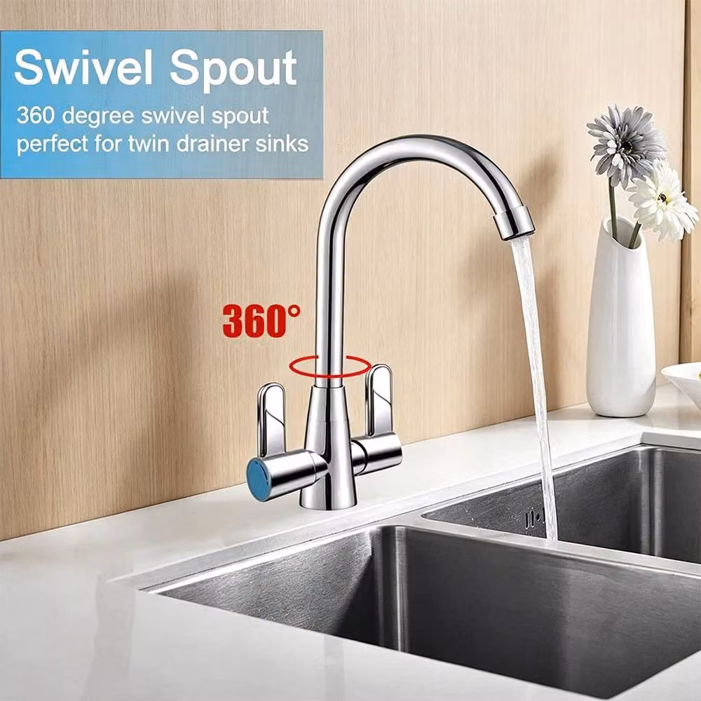 Ventryn Dual Lever Kitchen Mixer Tap with Swivel Spout in Silver Chrome – 4