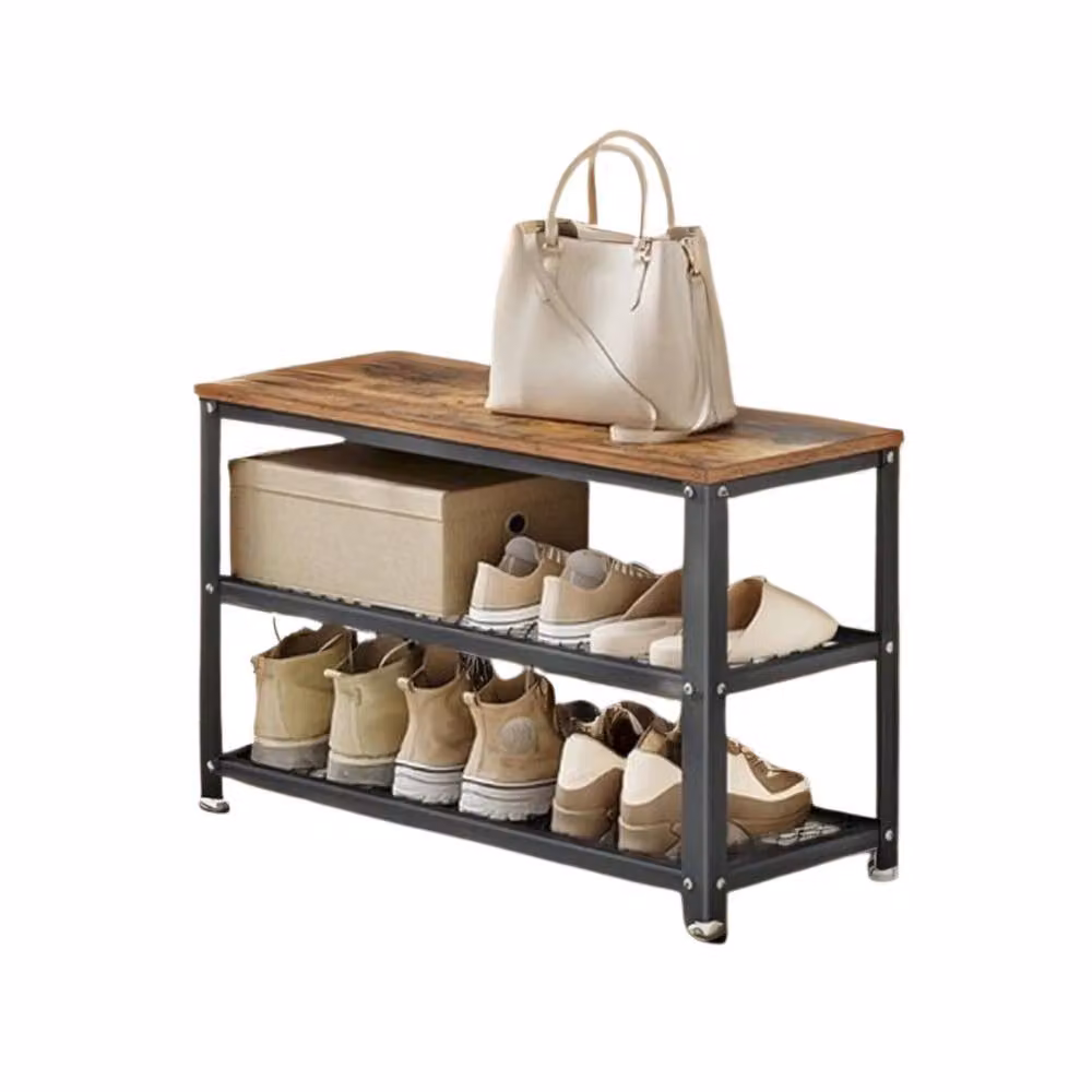 Pirlo Plush Shoe Storage Rack Bench with Open Shelves in Brown – 3