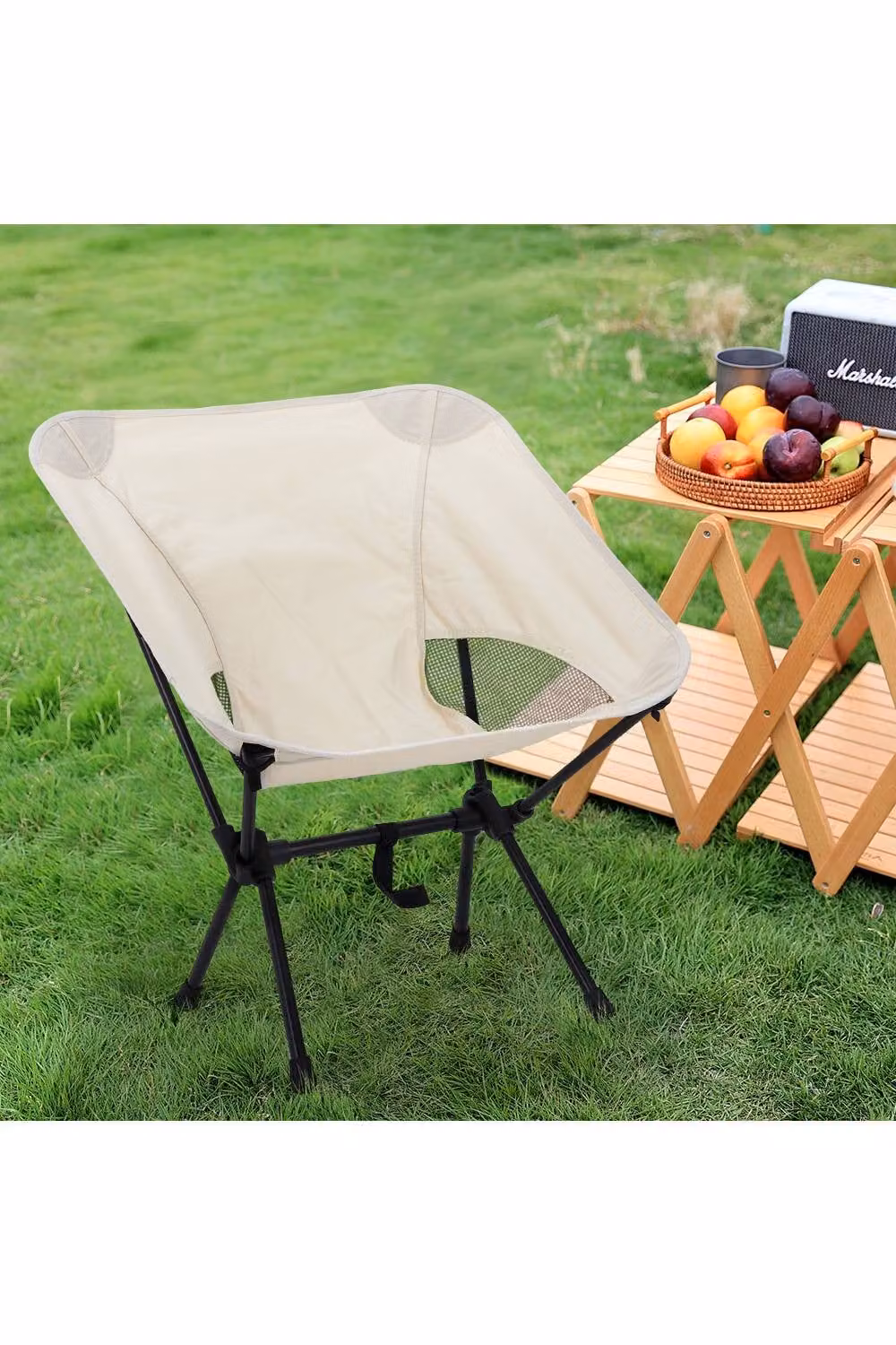Living and Home Portable Folding Camping Chair in Beige – 2