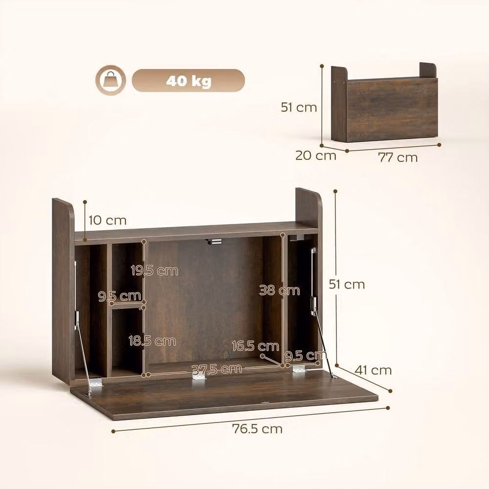 STILVORA Brown Wall-Mounted Folding Desk for Home Office and Living Room – 3