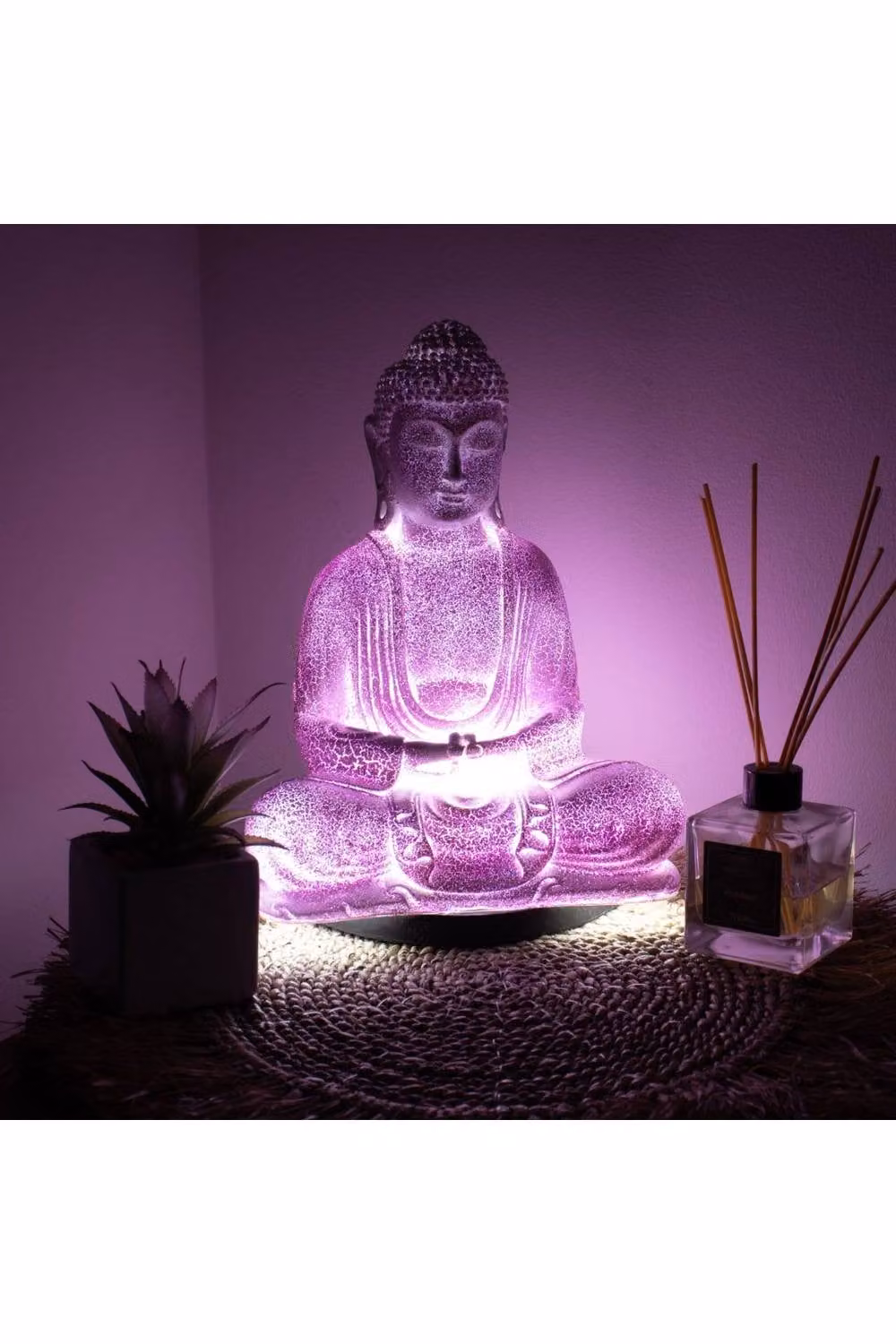 KDMD Lavender Crackle Meditation Buddha Lamp with Oval Stand in Purple Glass – 3
