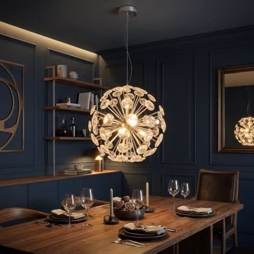 Netlighting Virina LED Pendant Light in Chrome and Grey with Crystal Details, Height: 150 cm – 2