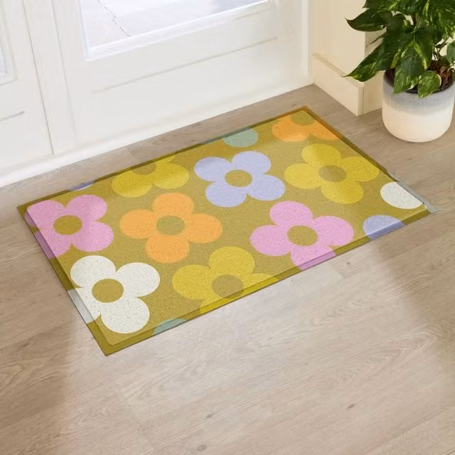 Artsy Mats Elizabeth Olwen Petals on Pistachio Indoor/Outdoor Doormat, Green and Multicolour, W: 90 cm, D: 60 cm