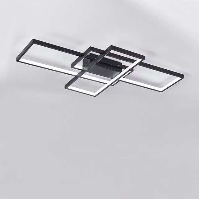Living Star Rectangular LED Semi Flush Ceiling Light in Black, W/D/H: 90 x 8 x 8 cm