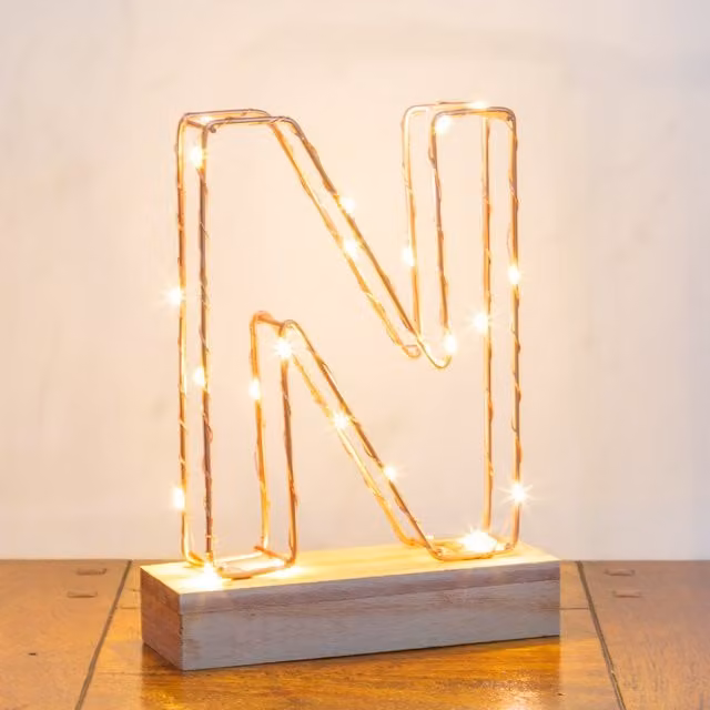 Echo Three Rose Gold LED Alphabet Wire Frame Letter Light N H 22.0 x W 16.0 x D 5.0 cm