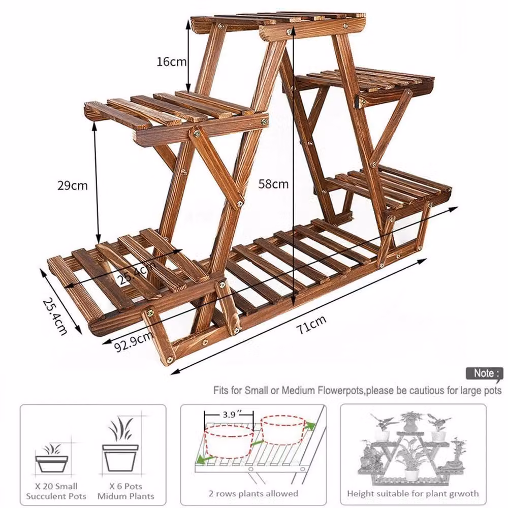 NESTLUNE 6 Tier Rustic Brown Wooden Triangular Plant Stand – 2