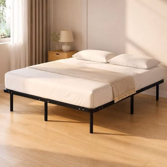 STILVORA Double Bed Frame with Underbed Storage Drawers in Black Metal and Wood, W/D/H: 140 x 200 cm – 1