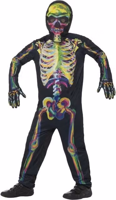 Smiffys Childrens Glow In The Dark Skeleton Dress Up Costume Set in Black and Green