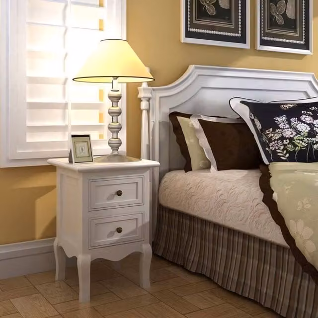 Berkfield Home Classic White Lacquered MDF Nightstand with 2 Drawers