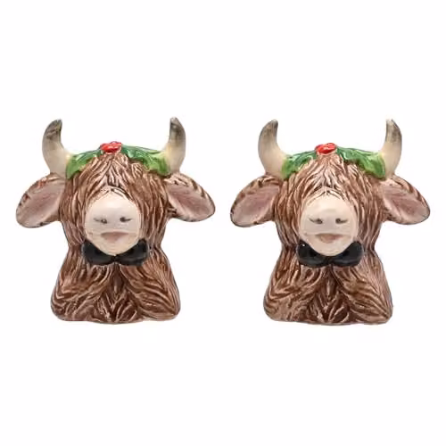 Widdop and Co Brown Ceramic Highland Cow Salt and Pepper Shakers
