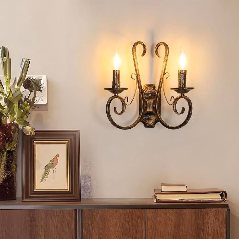 Goeco Vintage Industrial Metal Bronze Wall Light with Transparent Glass Shade – 2