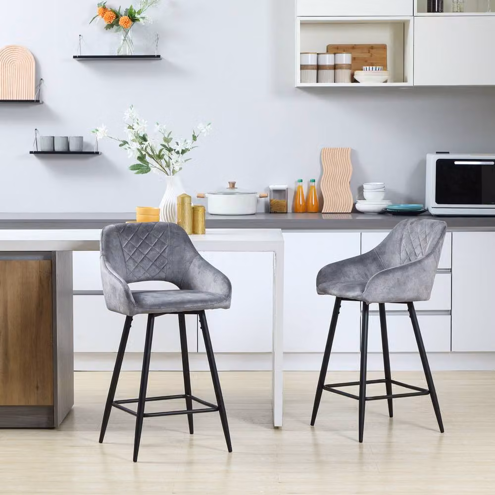 STILVORA Set of 2 Modern Grey Bar Stools with Metal Frame – 3
