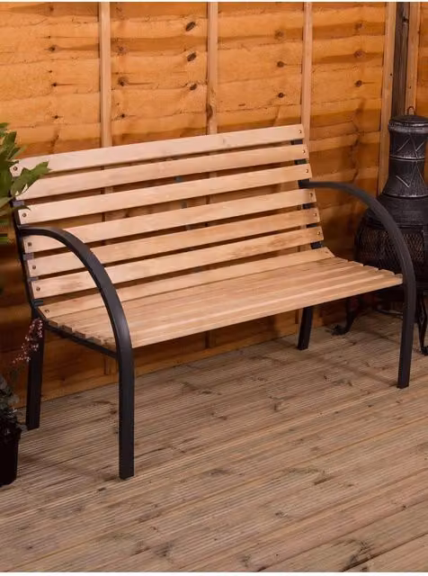 Home Discount Vida 3-Seater Slatted Garden Bench in Brown