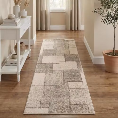 Desire Rugs Rhodes Geometric Modern Runner Rug, Green and Beige, W: 60 cm, L: 220 cm – 1