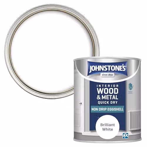 Johnstone's Quick Drying Water Based Eggshell Wood and Metal Paint, White, 0.75 l – 1