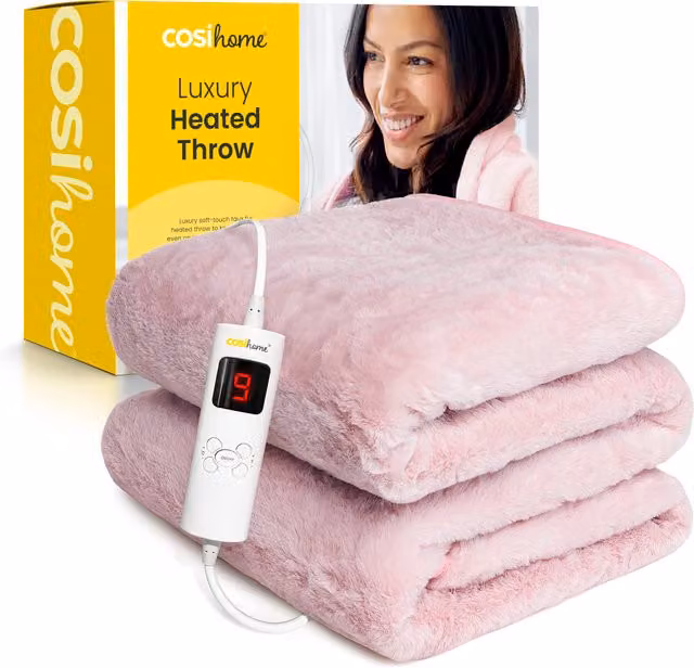 Cosi Home Luxury Faux Fur Electric Heated Throw in Pink