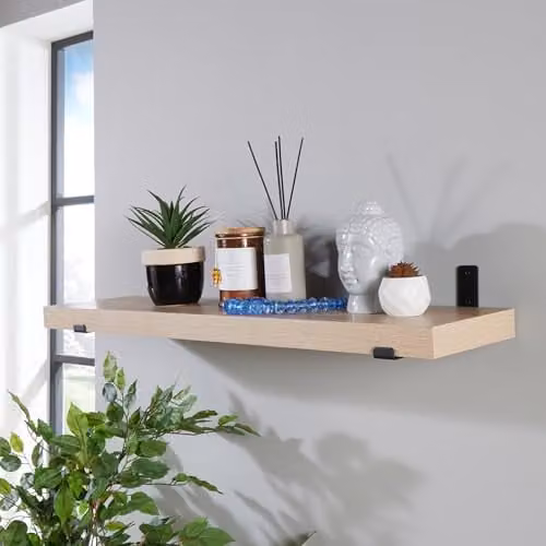 Core Products Chunky Shelf Kit in Light Oak Effect with Grey Metal Sit On Brackets, W: 80 cm, D: 20 cm