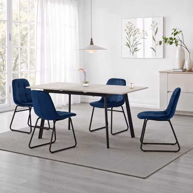 Seconique Avery Extending Dining Table and 4 Lukas Chairs Set in Grey Oak and Blue – 4
