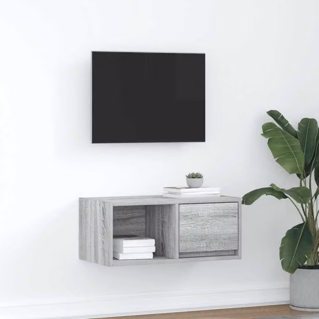 Berkfield Home Modern Wall Mounted TV Cabinet in Grey Sonoma MDF, W: 60 cm, D: 31 cm, H: 25.5 cm