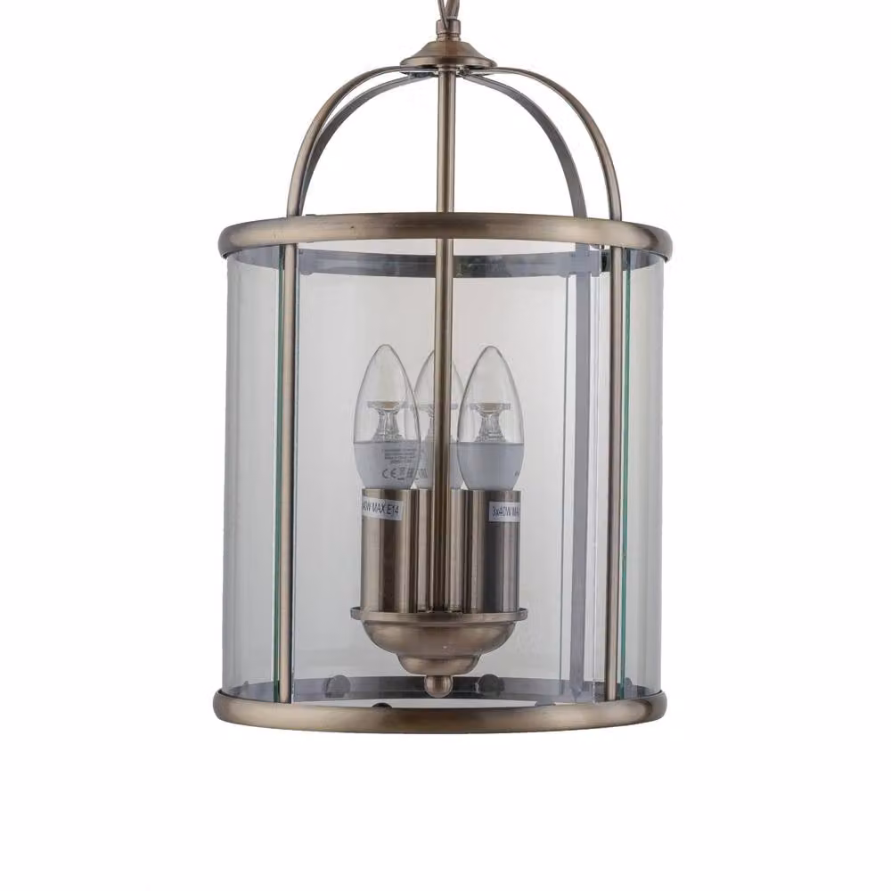 First Choice Lighting Antique Brass 3 Lamp Lantern Style Pendant in Bronze with Transparent Glass – 2