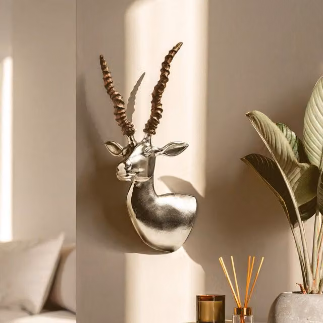 Orsina Gazelle Wall Mountable Metal Sculpture in Silver