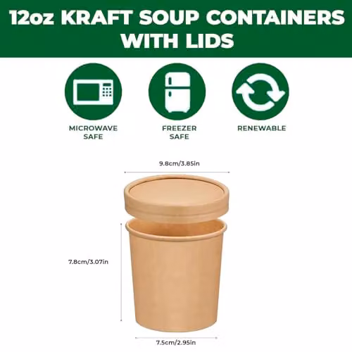 ECONX Disposable Brown Kraft Paper Soup Containers with Lids, 12oz, 25 Pack – 3